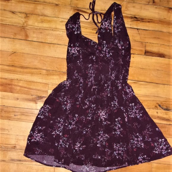 womens size small purple flower floral sun dress flirty cute - Picture 3 of 3